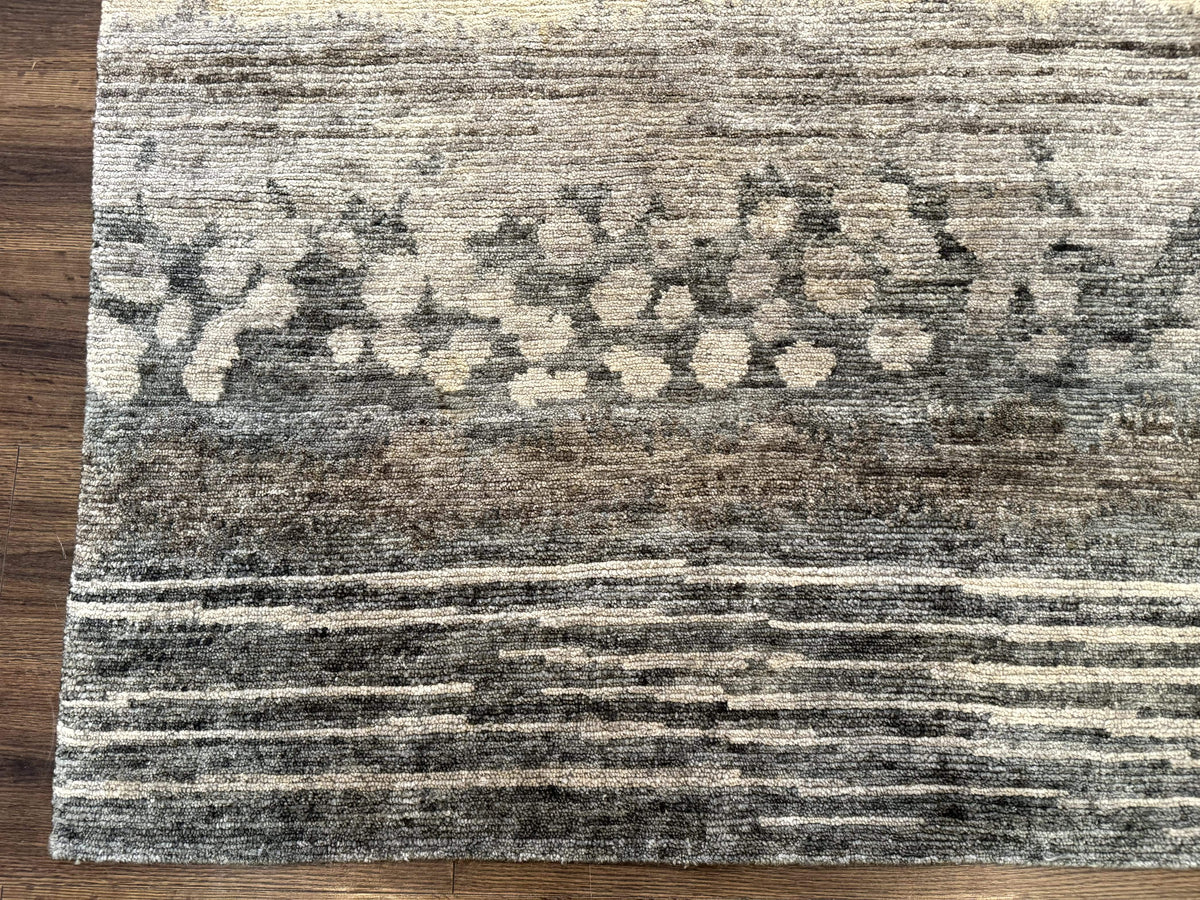 Modern Tibetan Wool Rug 8x10, Abstract, Contemporary, Handmade, Gray, Stripes - Jewel Rugs, view 9