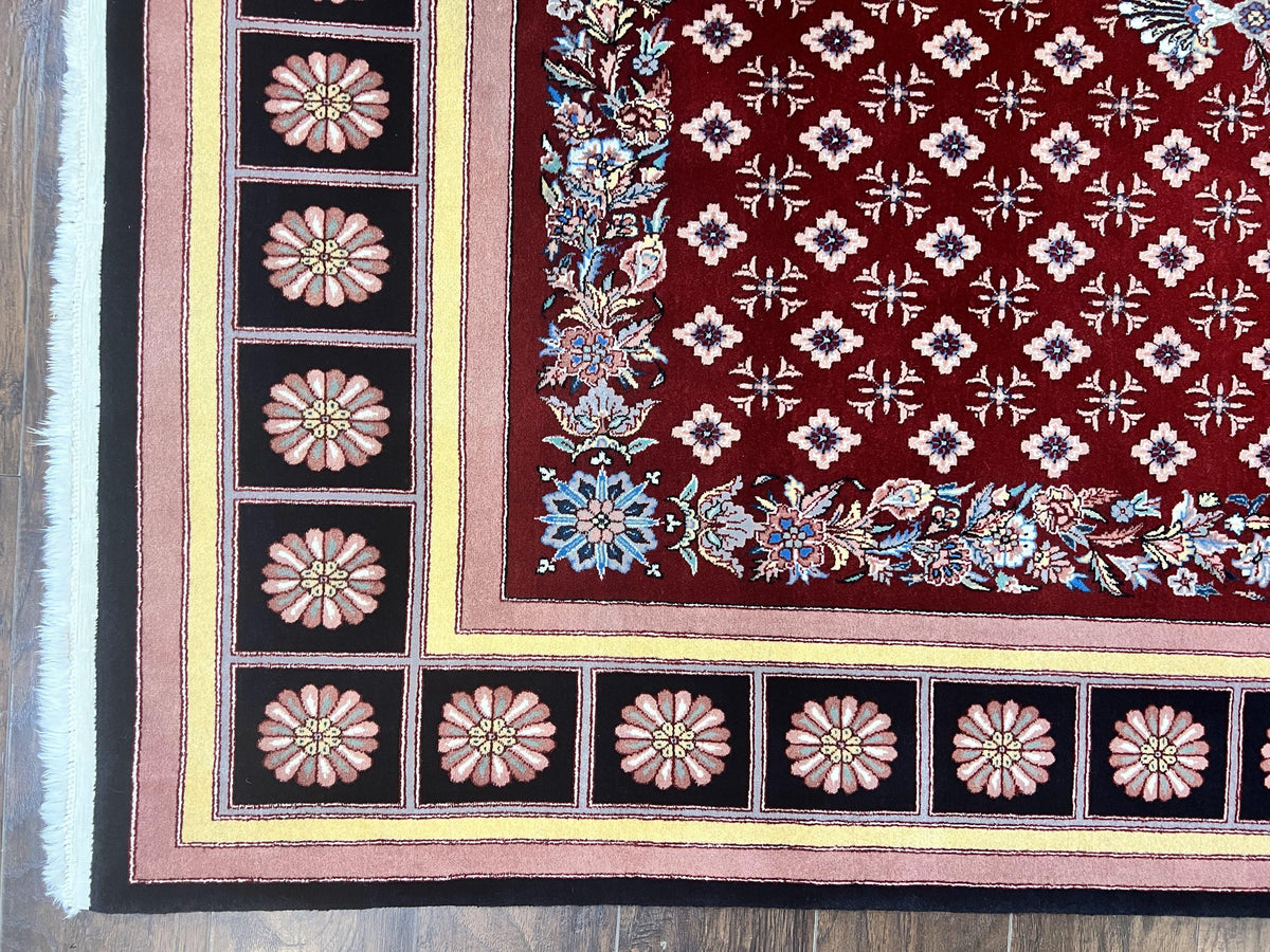 Pakistani Rug 6x9, European Aubusson Design, Wool Handmade Vintage Carpet, Dark Red, 6 x 9 Medium Sized Rug - Jewel Rugs, view 9
