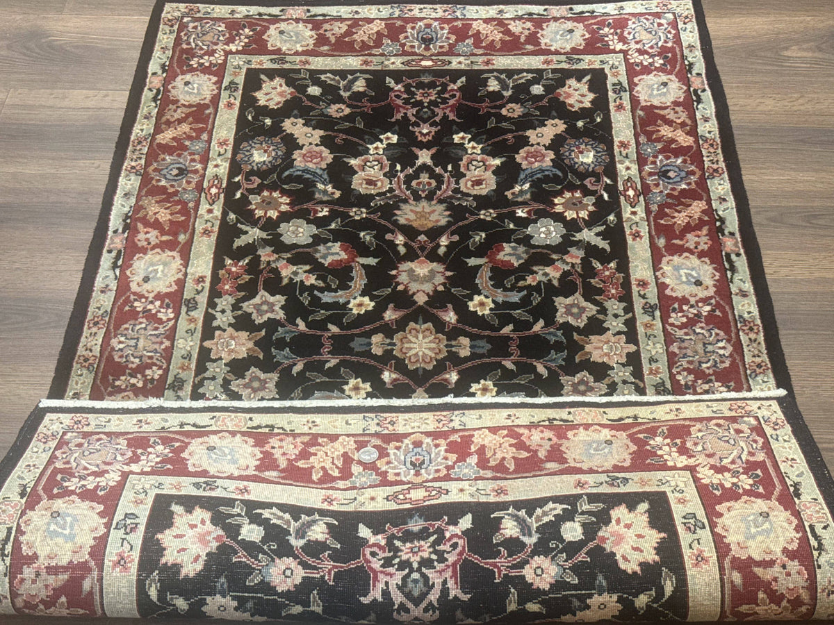 Black Sino Persian Rug 3x5, Wool with Silk Highlights, Floral, Fine 170 KPSI - Jewel Rugs, view 11