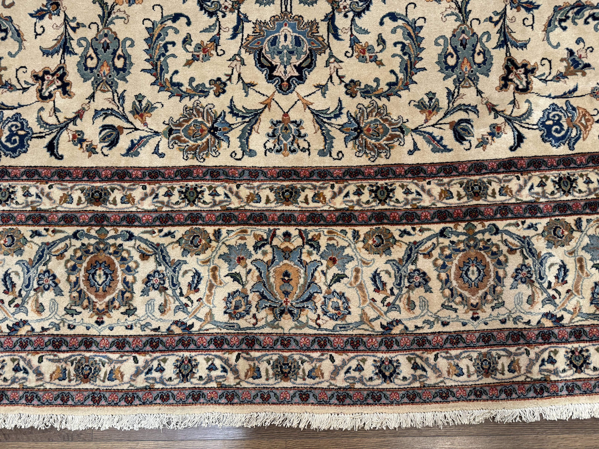 Persian Kashan Rug 10x14, Bone - Beige and Blue, Allover Pattern, Traditional Persian Carpet, Fine 260 KPSI - Jewel Rugs, view 5