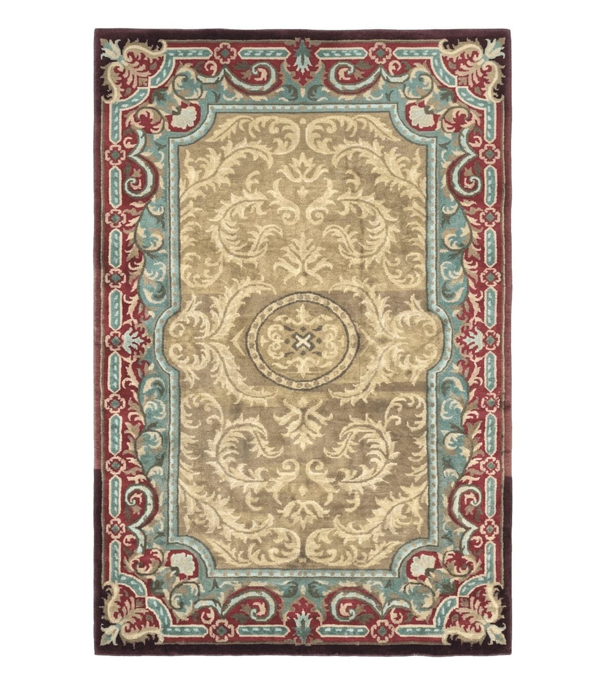 Tibetan Aubusson Rug 6x9, Gold-Beige, Soft Wool Pile, Handmade - Jewel Rugs