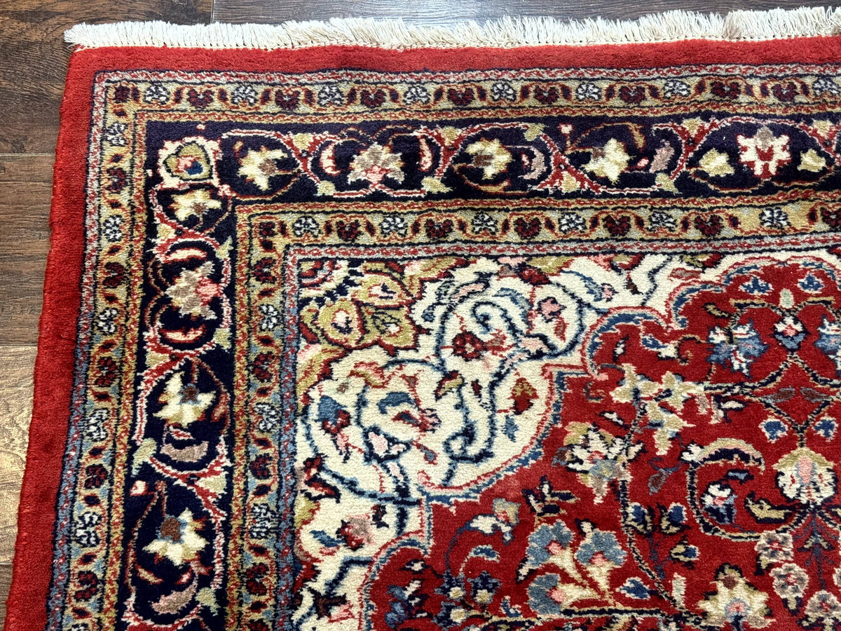 Persian Sarouk Rug 4x7, Red Navy Blue Vintage Wool Medallion Carpet - Jewel Rugs, view 7