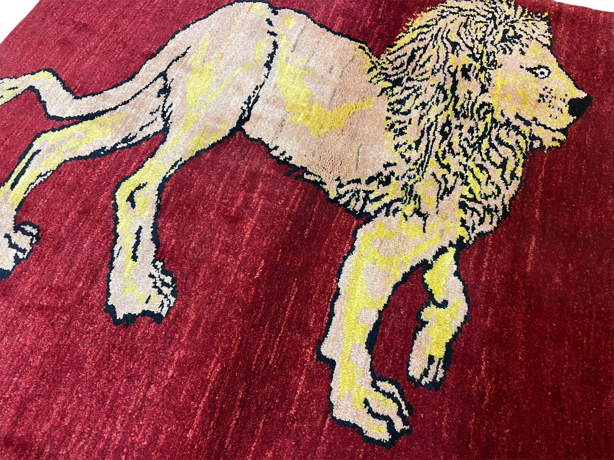 3 X 5 Handmade New Vintage Rug Quality Wool Lion Red Veggy Dyes Hand-Knotted - Jewel Rugs, view 4