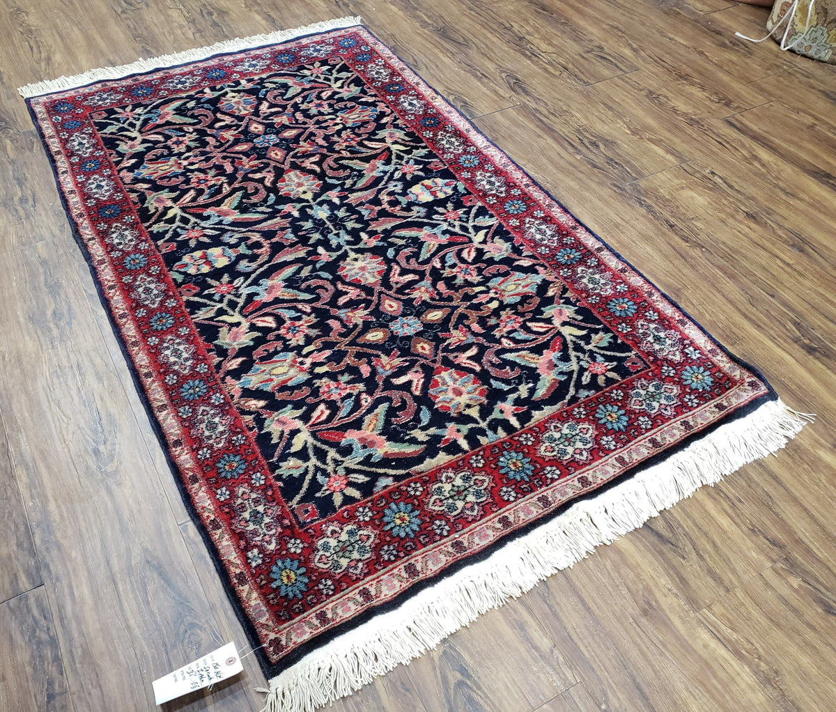 Antique Persian Sarouk Rug 3x5, Navy Blue, Allover Pattern, Hand Knotted - Jewel Rugs, view 13
