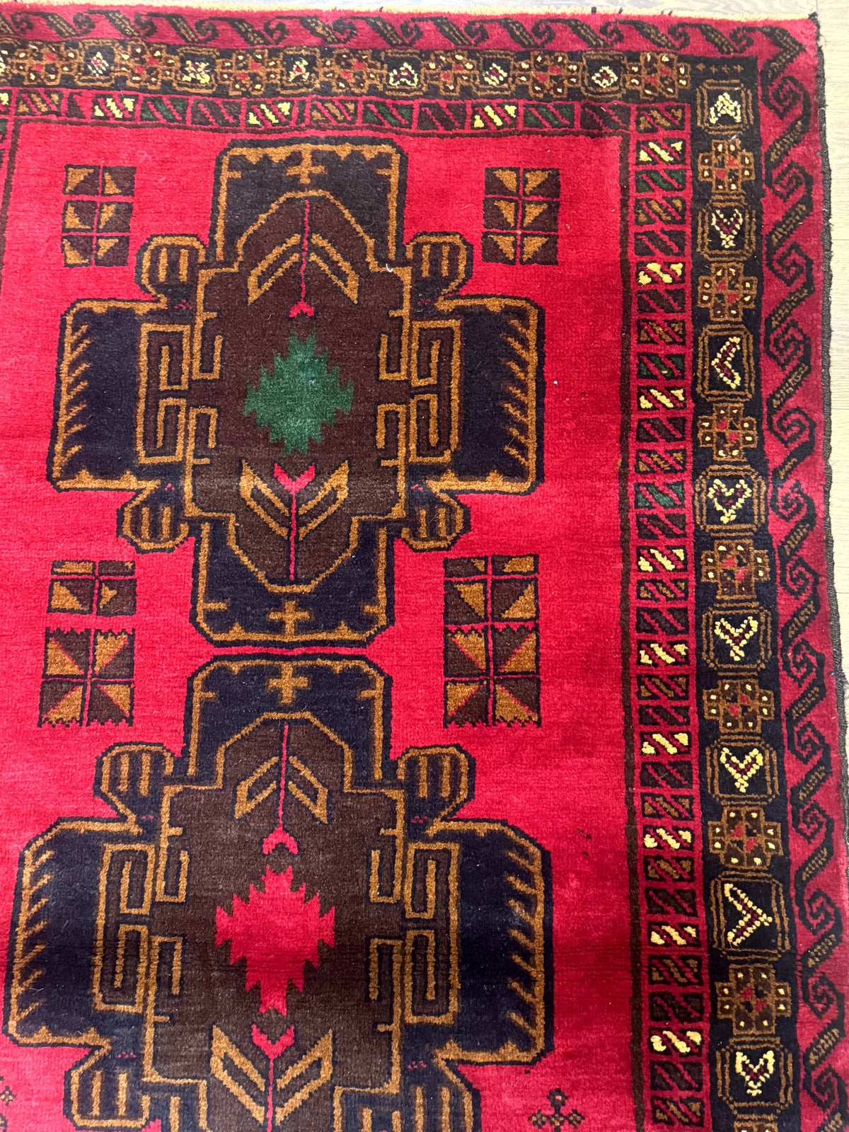 Red Afghan Balouch Rug 4x7, Triple Medallions, Handmade, New - Jewel Rugs, view 7