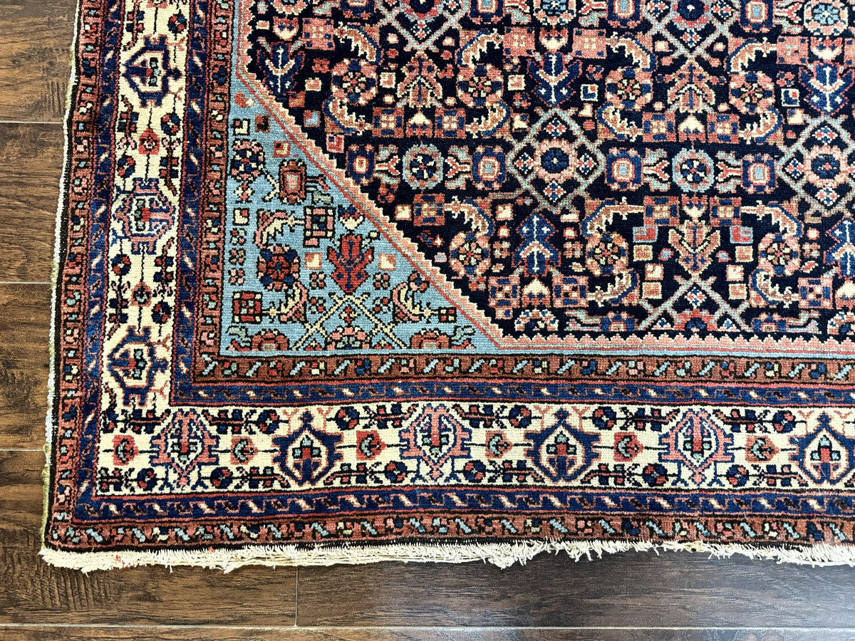 Antique Persian Rug 5 x 6.7, Navy Blue & Ivory, Handmade Persian Wool Carpet, Hamadan Angelas Rug - Jewel Rugs, view 9