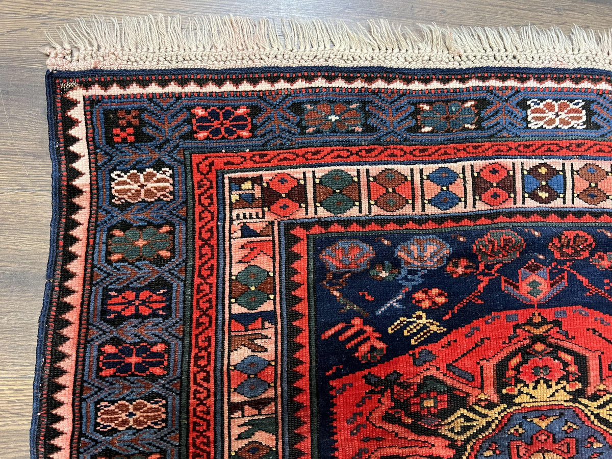 Antique Caucasian Seychour Rug 3.7 x 5.5, Collectible Oriental Carpet, Navy Blue and Red, Fine Kuba Rug, Vintage Rug, Wool Hand Knotted Rug - Jewel Rugs, view 7