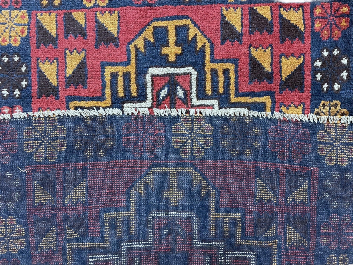 3 X 4.3 Vintage Handmade Tribal Wool Rug Balouch Rug Afghan Rug Red Blue Nice - Jewel Rugs, view 11