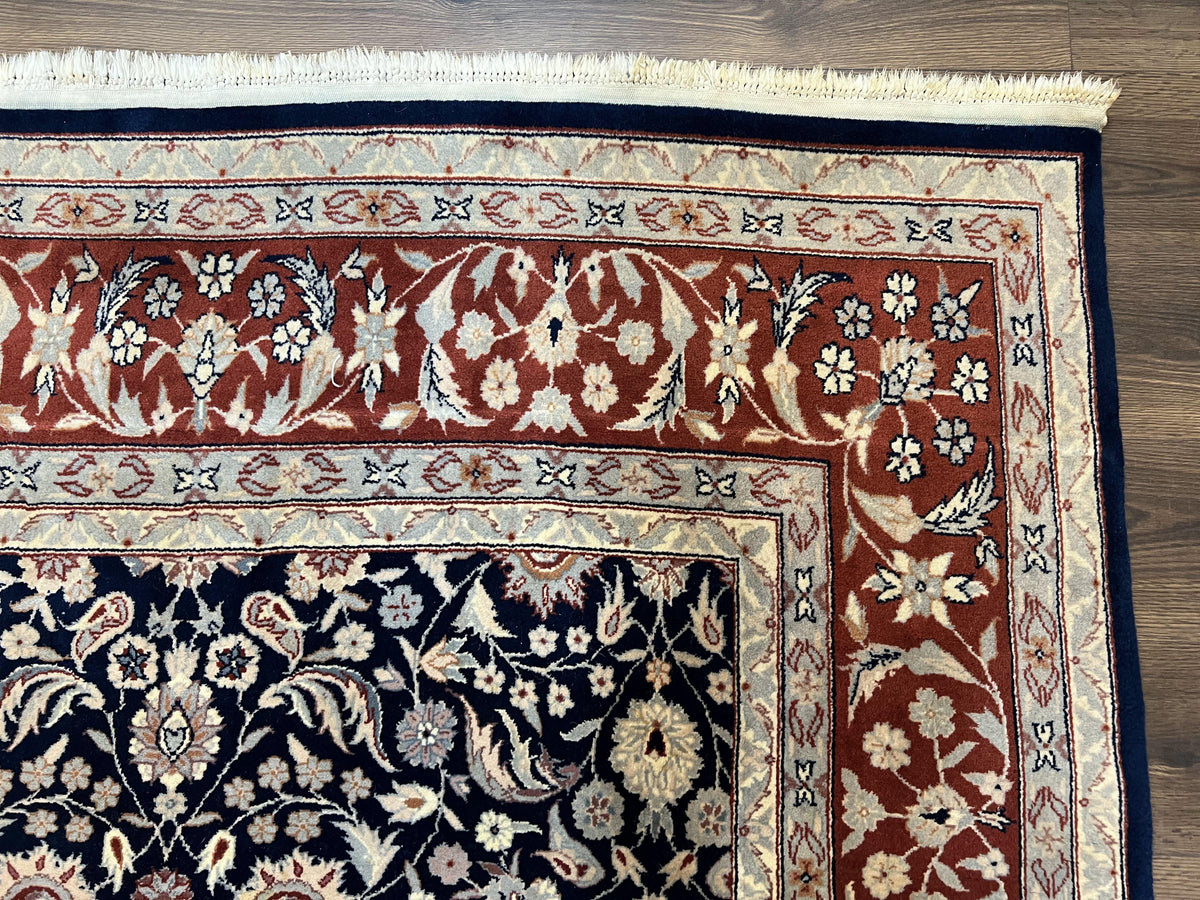 Indo Sarouk Rug 6x9, Vintage Indian Persian Rug, Wool Oriental Carpet, Navy Blue Red Allover Floral Rug, Traditional Very Fine Rug, Area Rug - Jewel Rugs, view 8