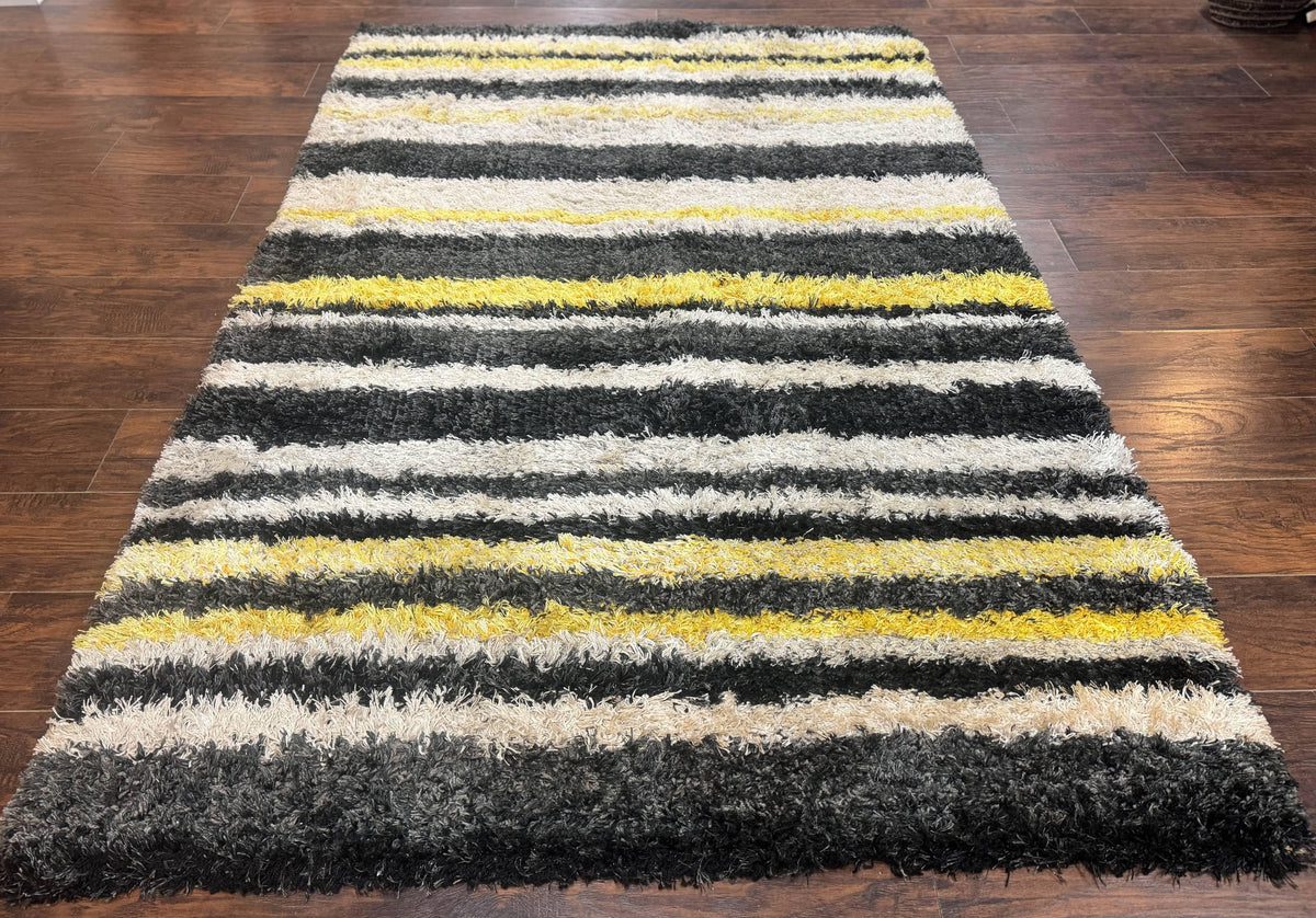 Shag Rug 5x8, Yellow Ivory Charcoal, Contemporary - Jewel Rugs, view 5
