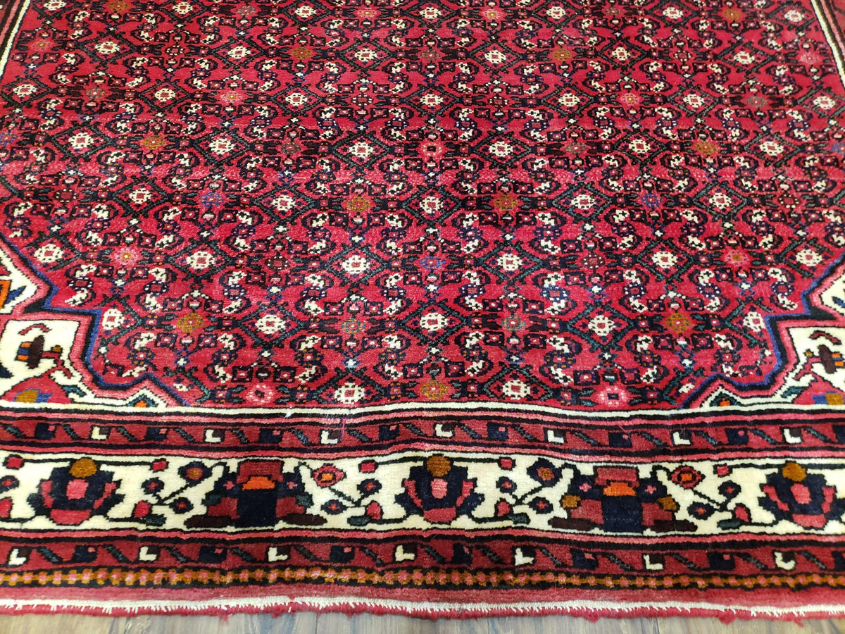 Vintage Persian Hamedan Rug 7x10, Angelas Mahi Pattern, Red, Wool, Hand-Knotted - Jewel Rugs, view 6