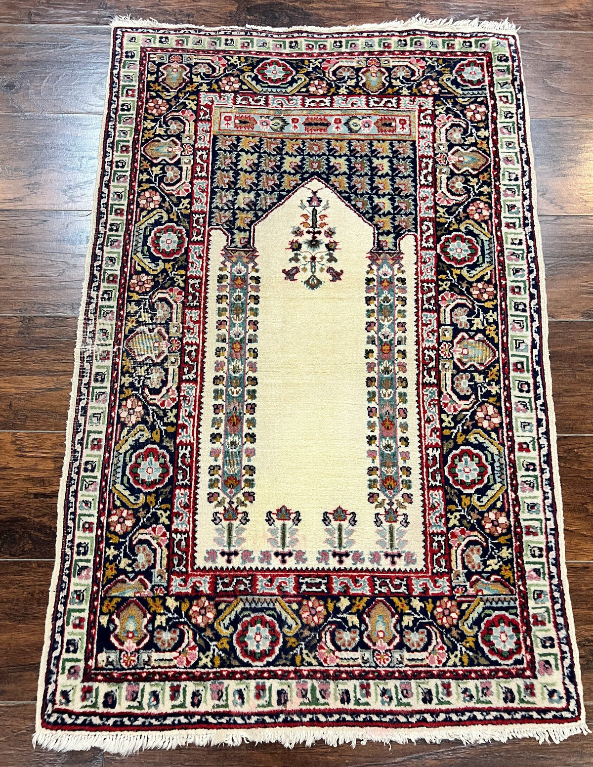 Turkish Prayer Rug 2.5 x 4, Vintage Wool Hand Knotted Carpet, Ivory - Jewel Rugs, view 2