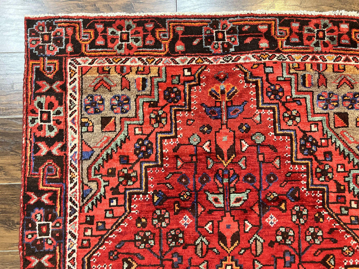 Antique Persian Tribal Rug 4x7, Red, Geometric Medallion, Handmade, Wool, Persian Zanjan Rug - Jewel Rugs, view 7