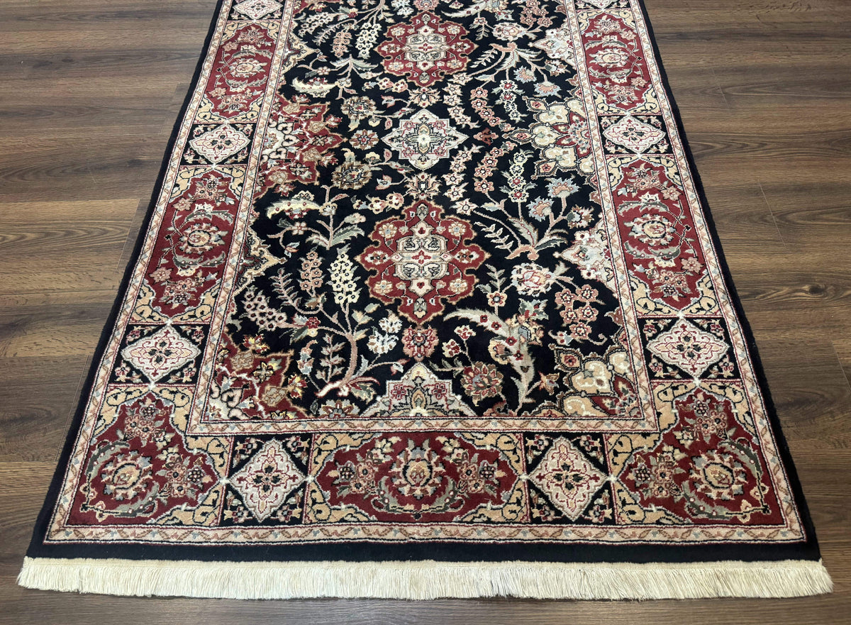 Pak Persian Rug 4x6, Black and Burgundy, Floral Allover, Wool and Silk - Jewel Rugs, view 6