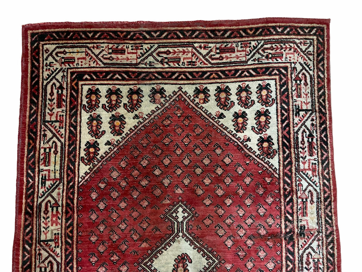 4 X 6.5 Antique Handmade Wool Rug Paisley Boteh Design Tribal Rug Red Ivory - Jewel Rugs, view 3