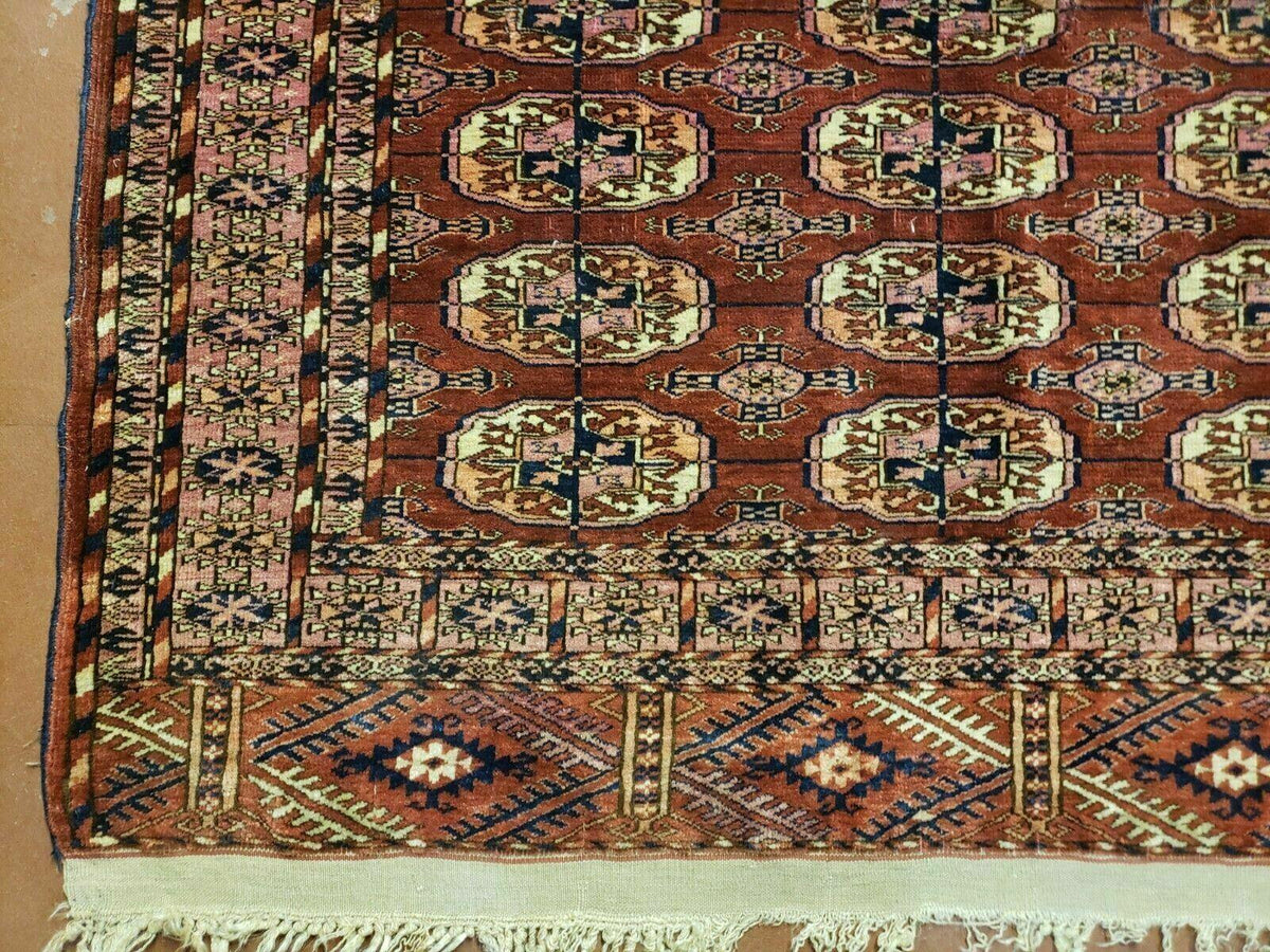 4' X 4' Antique Handmade Turkoman Bokhara Balouch Woven Wool Rug Brick Red Nice - Jewel Rugs, view 8