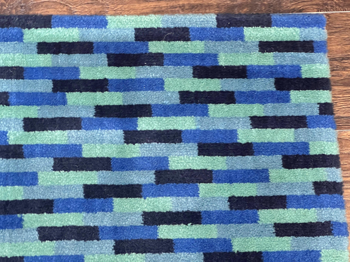 Wide Runner Rug 4.7 x 12, Blue Multicolor Contemporary Wool Power Loomed Rug, Mosiac Design - Jewel Rugs, view 8