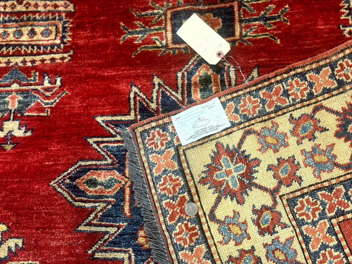 Square Turkish Rug 6x6, Azerbaijani Azeri Turkish Armenian Rug, Red Tan Blue, Geometric, Wool Carpet - Jewel Rugs, view 11