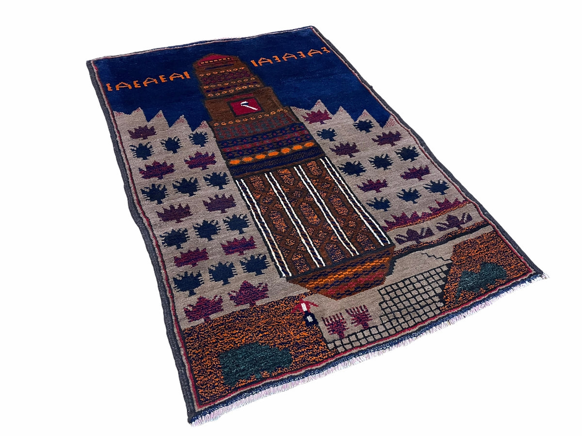 3 X 4.5 Vintage Handmade Tribal Wool Rug Baluchi Rug Afghan Rug Red Blue Beige - Jewel Rugs, view 3