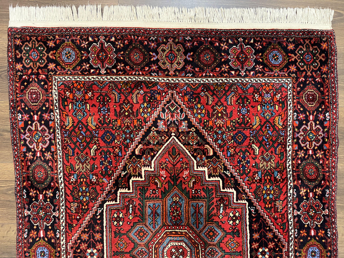 Fine Persian Bidjar Rug 3x5 ft, Ruby Red and Black, Geometric Medallion, Hand Knotted Semi Antique Oriental Bijar Carpet, Wool Area Rug, Tribal Rug - Jewel Rugs, view 4