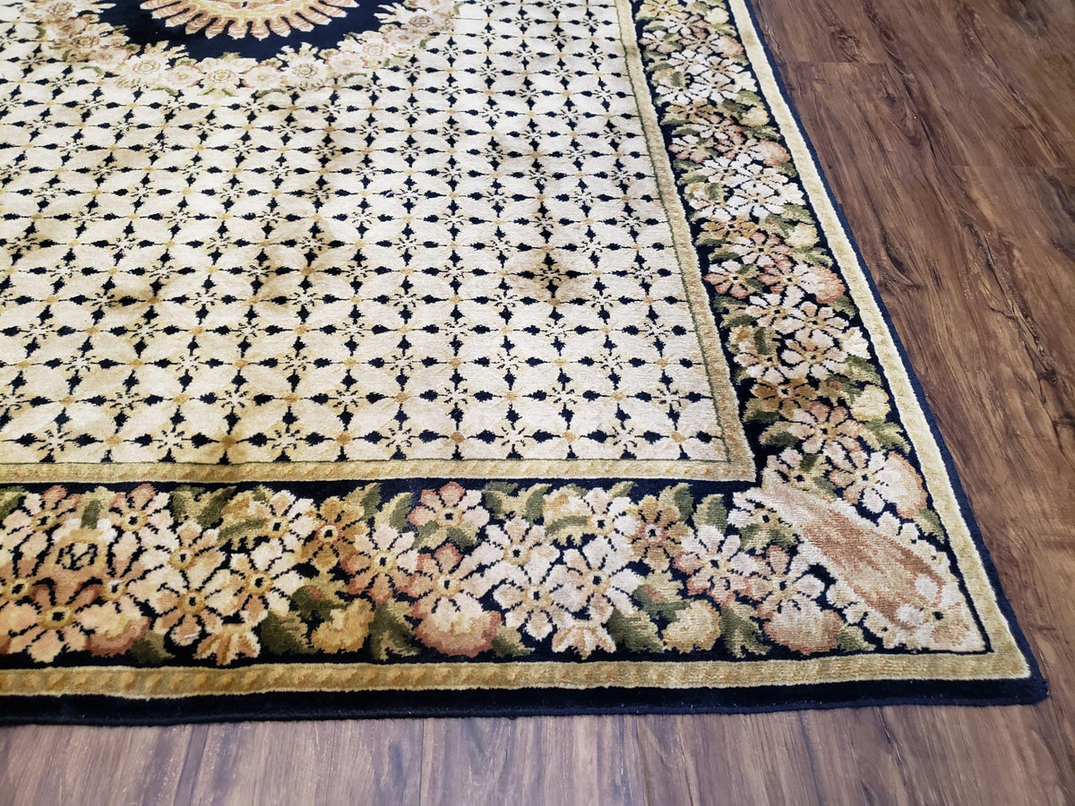 Indian Rug with Tibetan Weave, 6x8 - 6x9 Rugs, Indo-Tibetan Rug, Black and Cream Beige Tan, Floral Border, Soft Rug, Handmade Area Rug, Wool - Jewel Rugs, view 10