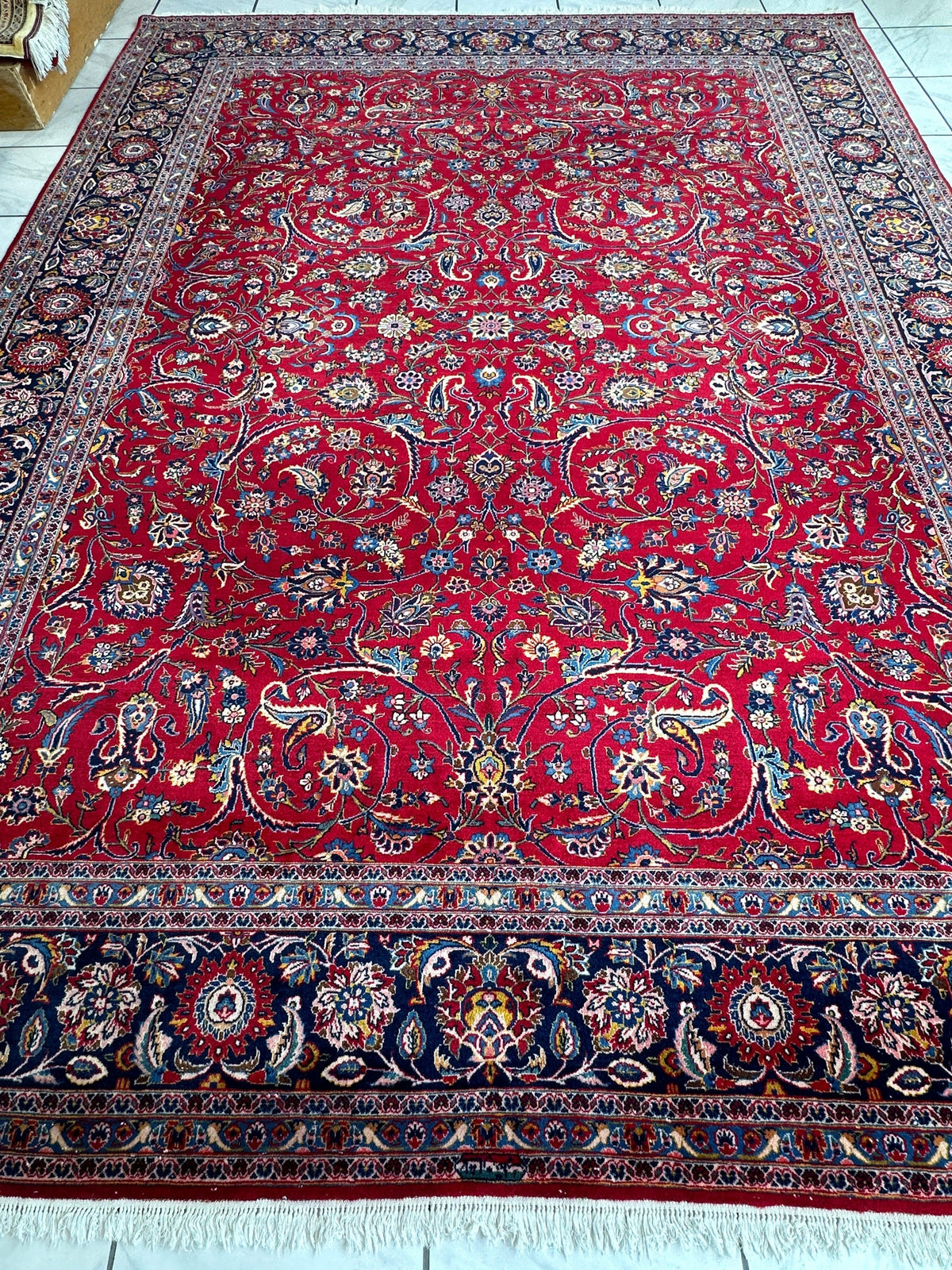 Persian Kashan Rug 10x14 | Red, Navy & Ivory | Hand-Knotted Wool - Rugistan, view 3