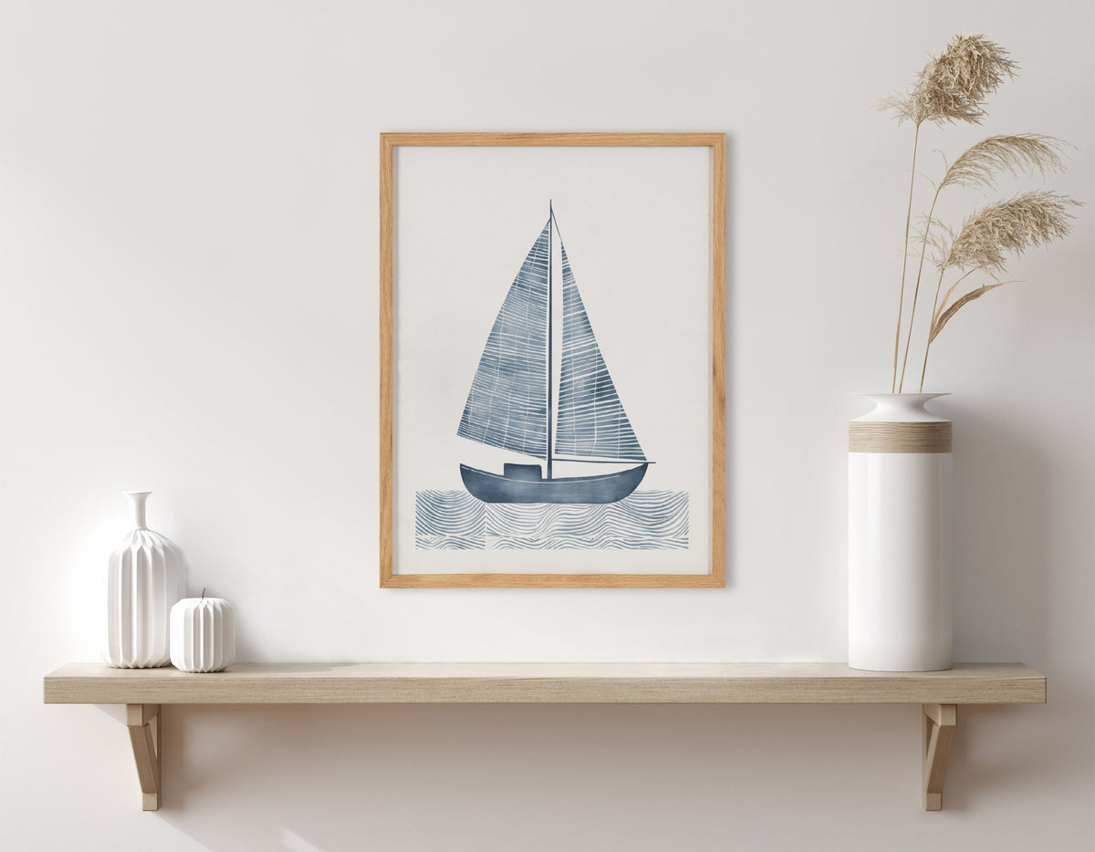 Gallery Nautical Blue Sailboat Print by The Creative Bunch Studio