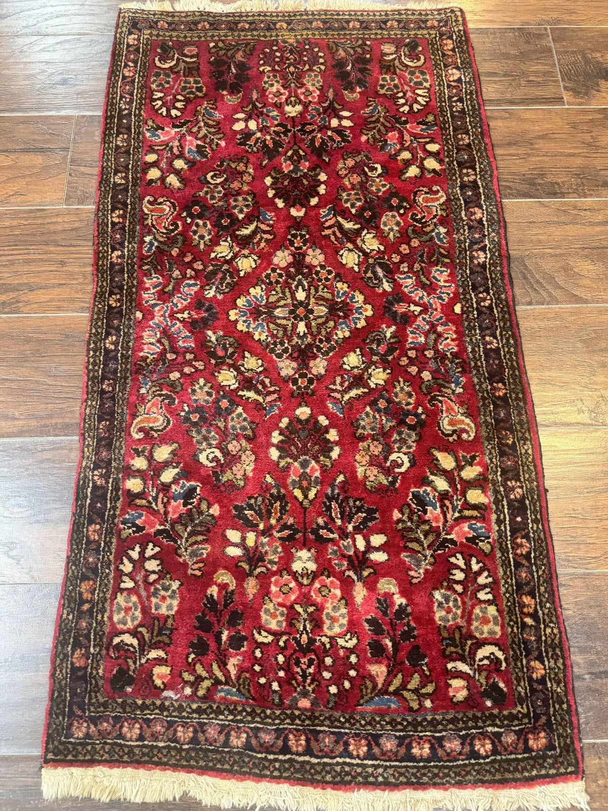 Small Persian Sarouk Rug 2x4, Floral, Red Hand Knotted Wool Traditional Oriental Carpet, Antique Persian Rug 2 x 4 - Jewel Rugs, view 2