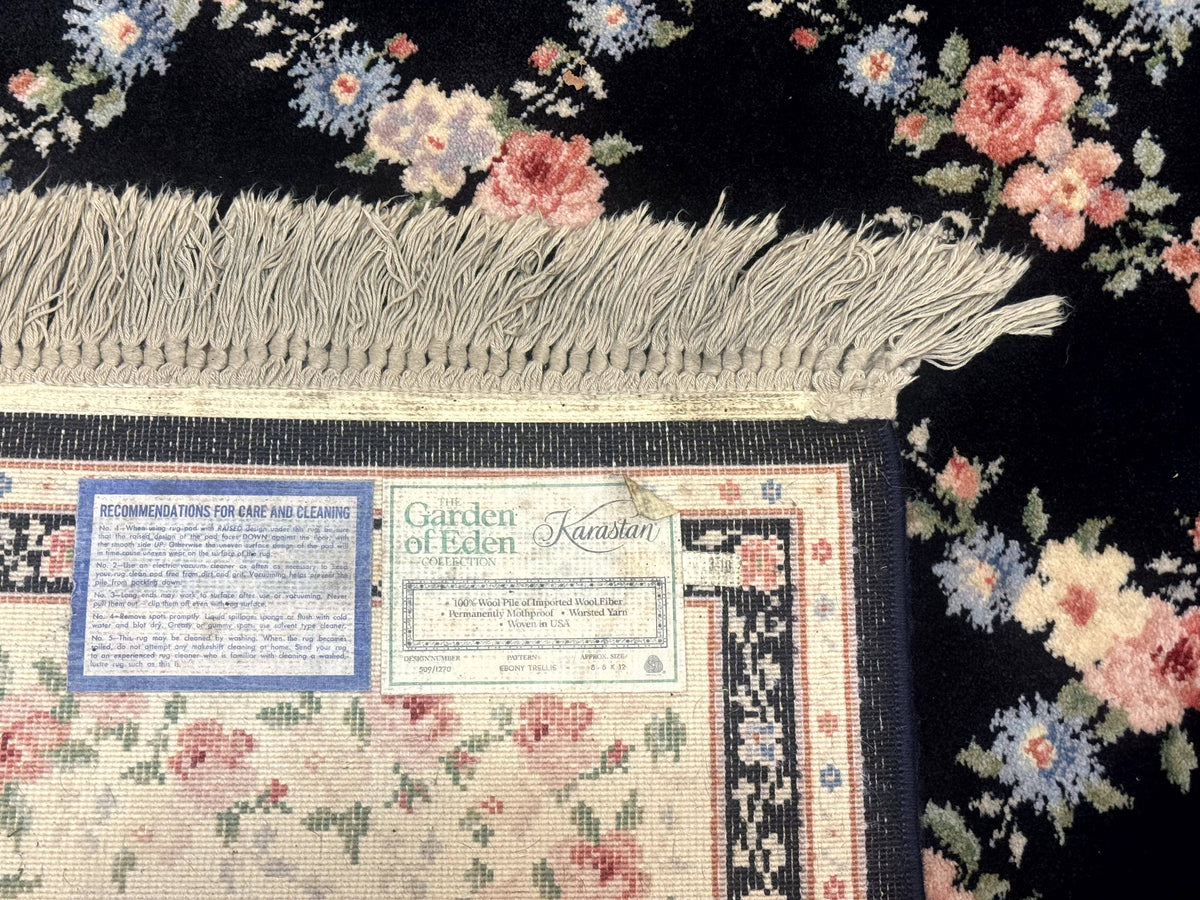 8.8 x 12 Karastan Garden of Eden Rug, Ebony Trellis #509/1270, Black, Floral, Wool Pile, Vintage, Discontinued - Jewel Rugs, view 11