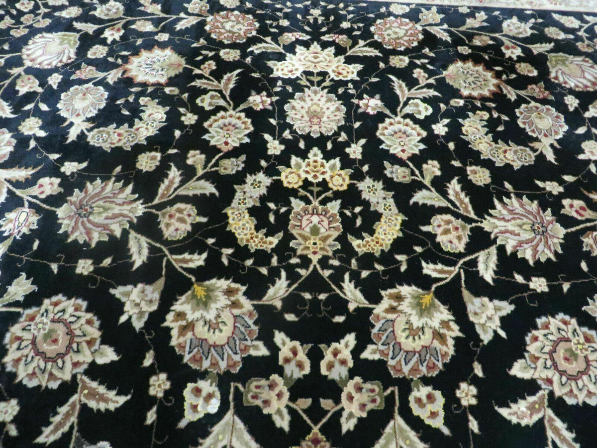 9' X 12' Vintage Handmade Fine Chinese Oriental Floral Wool Rug Silk Black - Jewel Rugs, view 4