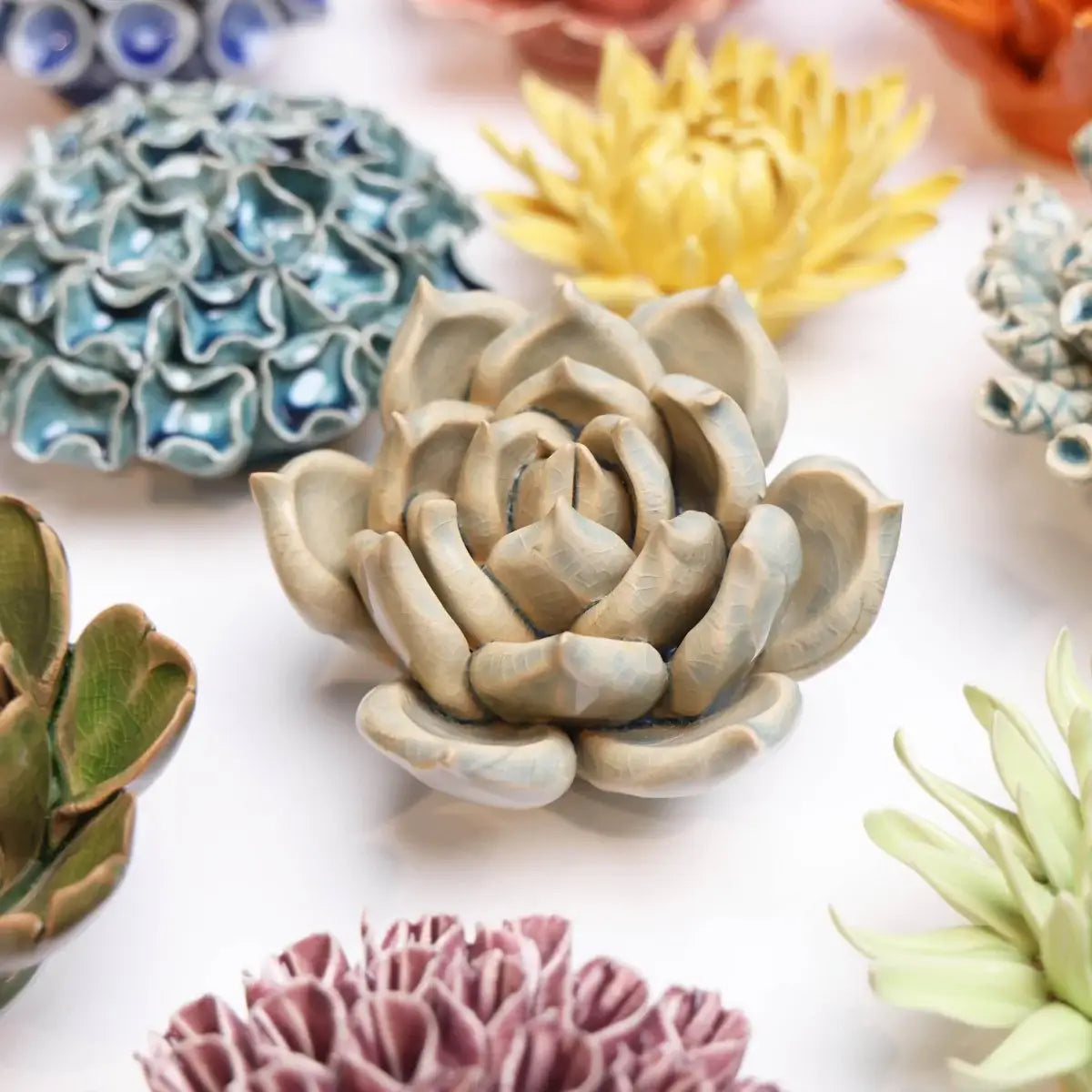 Ceramic Flower Wall Art Succulent Blue 12: Succulent Light Blue - Source by Studio Skara, view 4