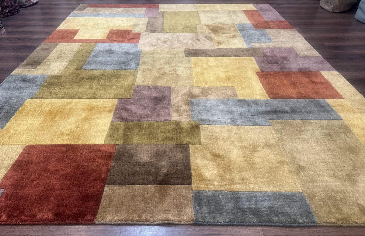 Modern Tibetan Wool Rug 8x10, Multicolor, Thick Pile, Contemporary, Nepali, Handmade - Jewel Rugs, view 2