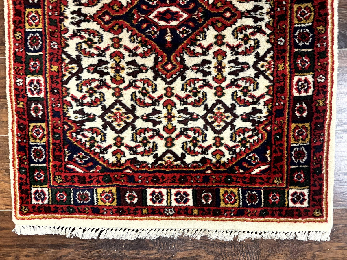 Indo Persian Bidjar Runner Rug 2.8 x 10, Vintage Rug for Hallway, 10ft Runner, Wool Handmade Ivory and Red, Medallions - Jewel Rugs, view 6