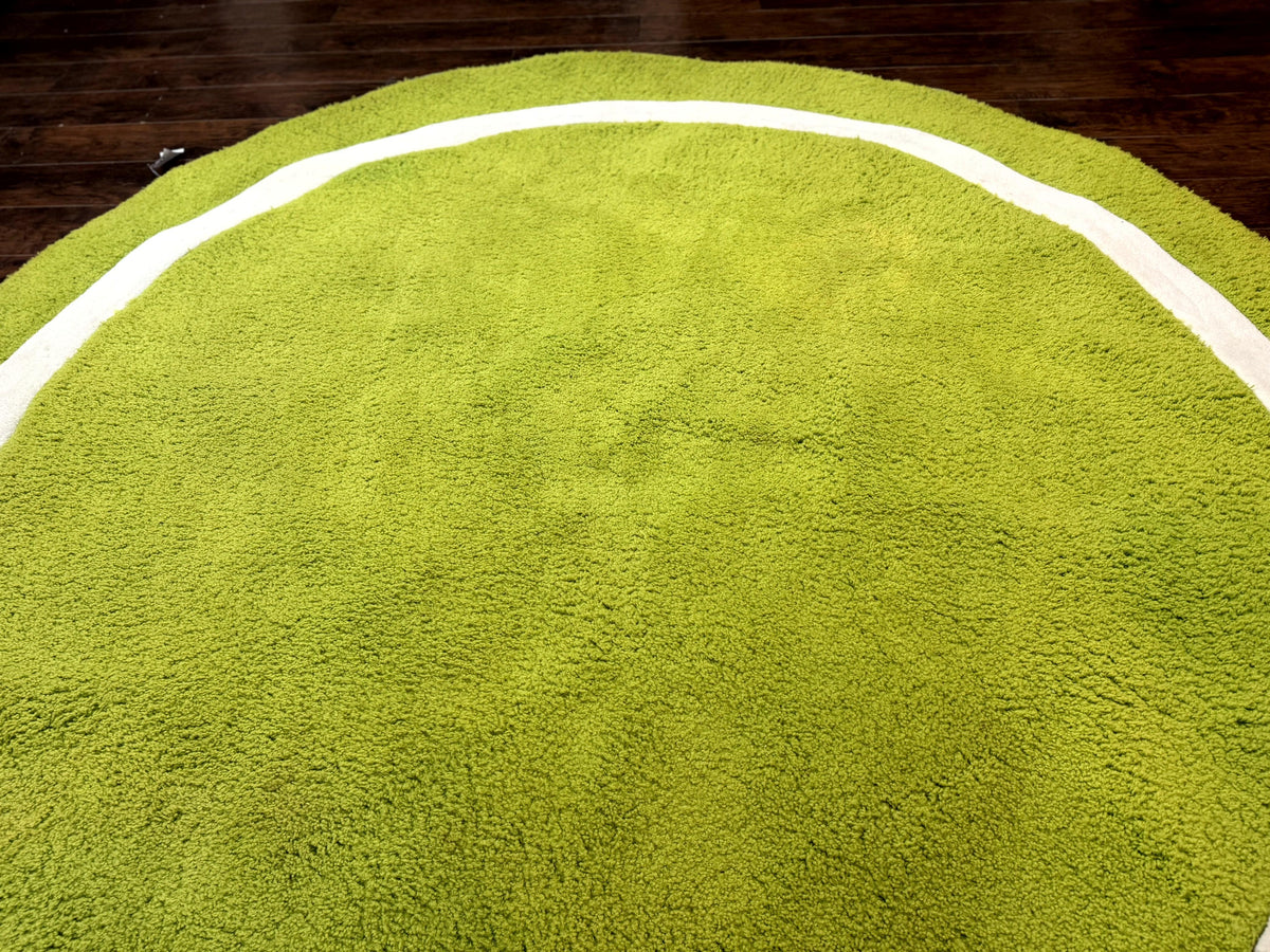 Large Round Rug 9x9, Vintage Retro Design, Lime Green - Jewel Rugs, view 7
