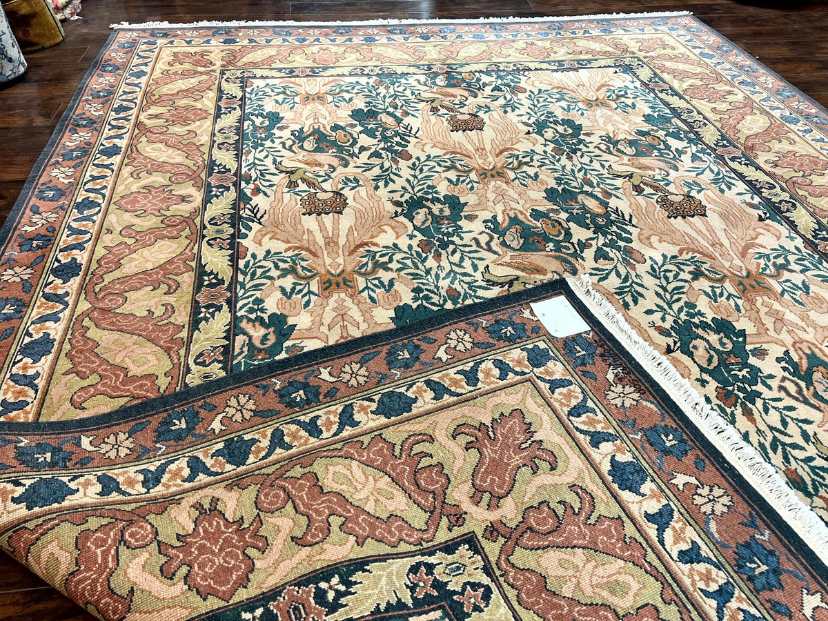 10x13 Wool Rug, Floral Pattern, Birds, Handmade Vintage Carpet, Couristan Rug, Beige - Jewel Rugs, view 12