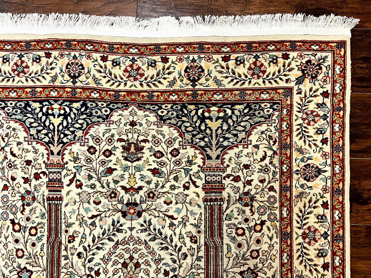 Pak Perisan Prayer Rug 4x6, Tree of LIfe Carpet, Handmade Vintage Wool Rug, Beige, Floral Vases - Jewel Rugs, view 8