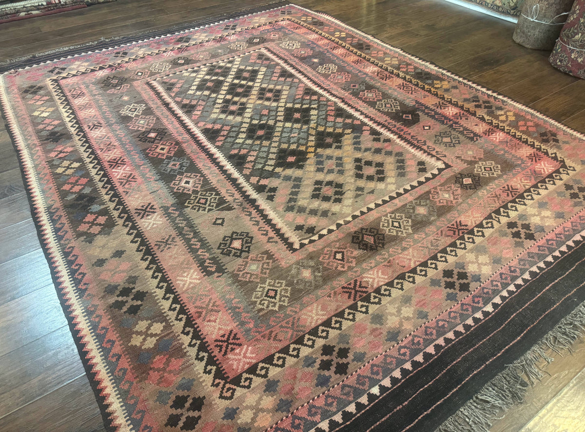 Persian Kurdish Kilim Rug 8x10, Large Flatweave Tribal Bohemian Rug, Vintage Zarand Kilim - Jewel Rugs, view 13