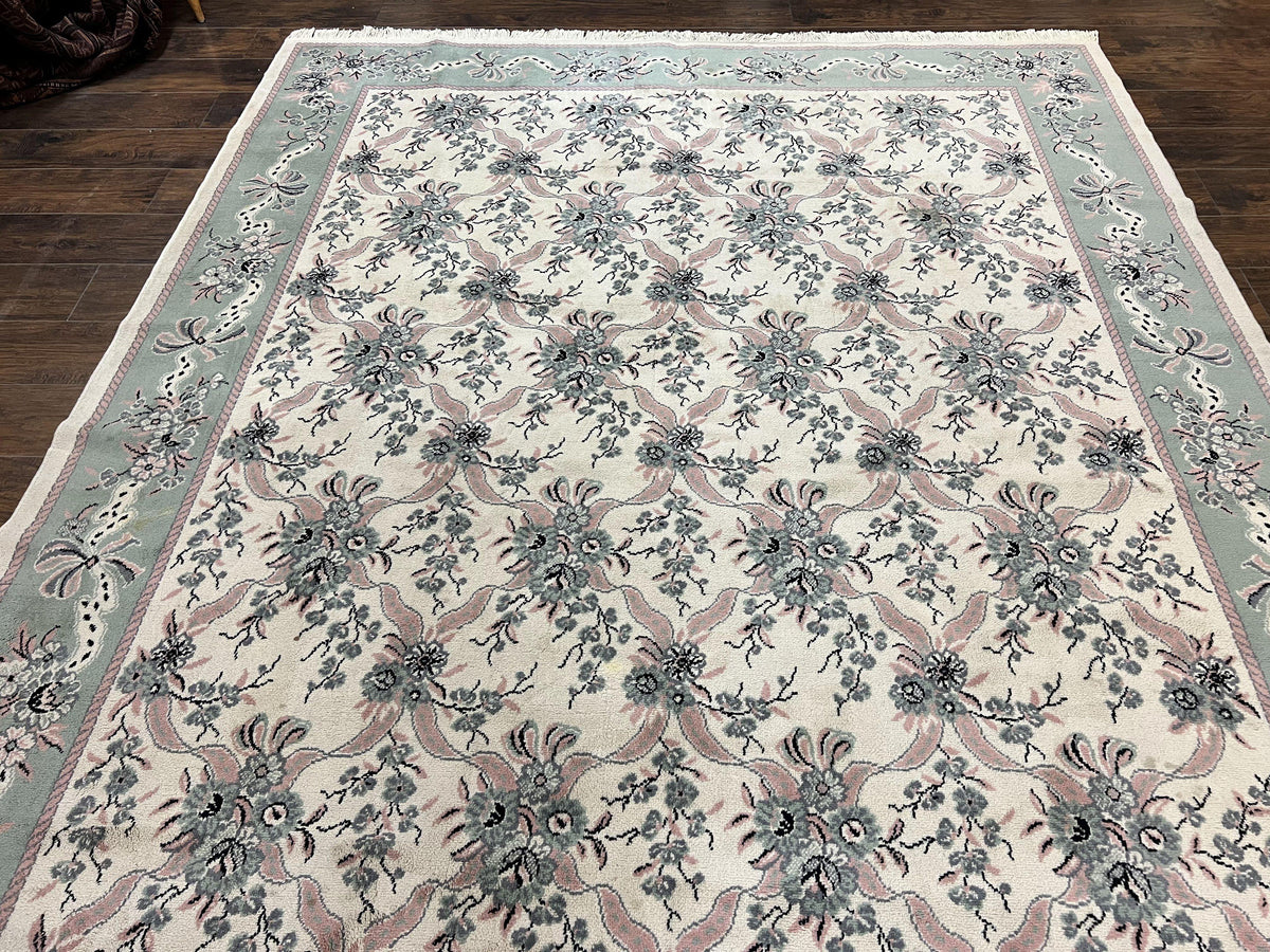 Belgium Power Loomed Rug 8x11, Ivory and Green, Wool Carpet, Floral - Jewel Rugs, view 2