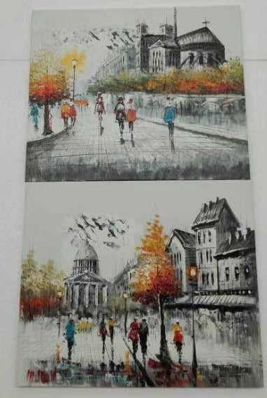 Set of 2 Oil Painting-Raining Street image