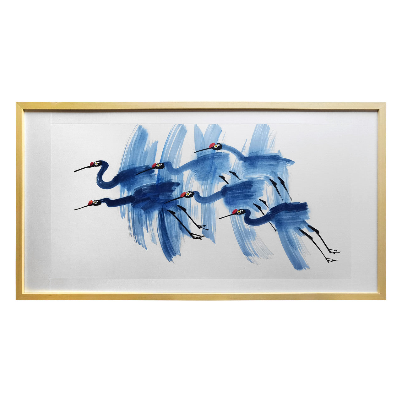 Color Ink Painting-A Group of Flying Red Crowned Crane Wooden Frame 65x34H SALES $399 image