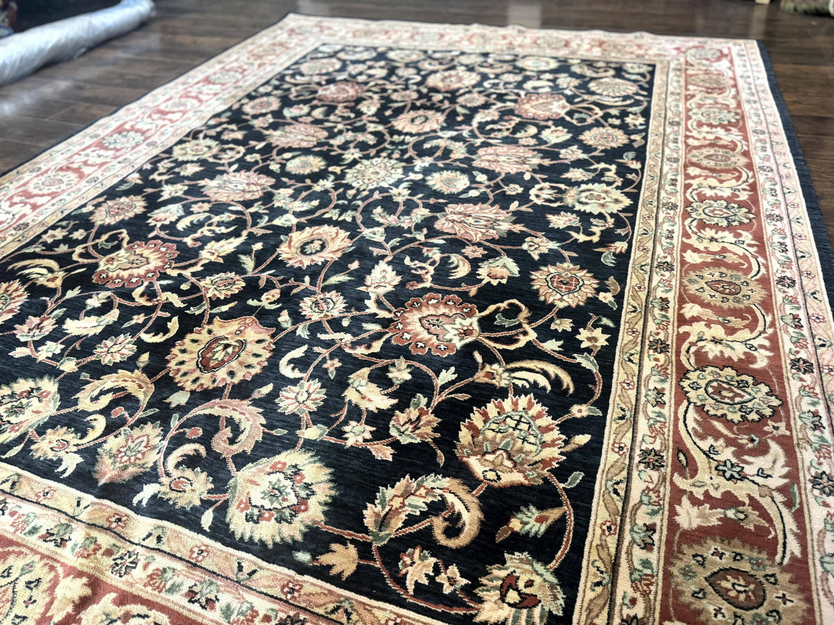 Vintage Oriental Rug 8x11, Floral Persian Design Carpet, Turkish Power Loomed Rug, Navy Blue Red Cream - Jewel Rugs, view 3