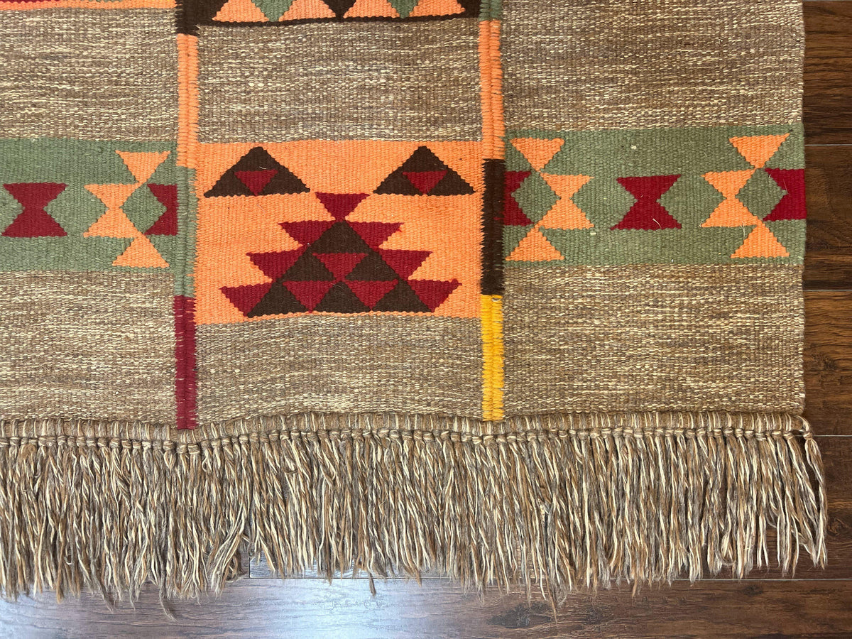 South American Flatweave Rug, Gray, Handmade Vintage Wool Bohemian Blanket - Jewel Rugs, view 10