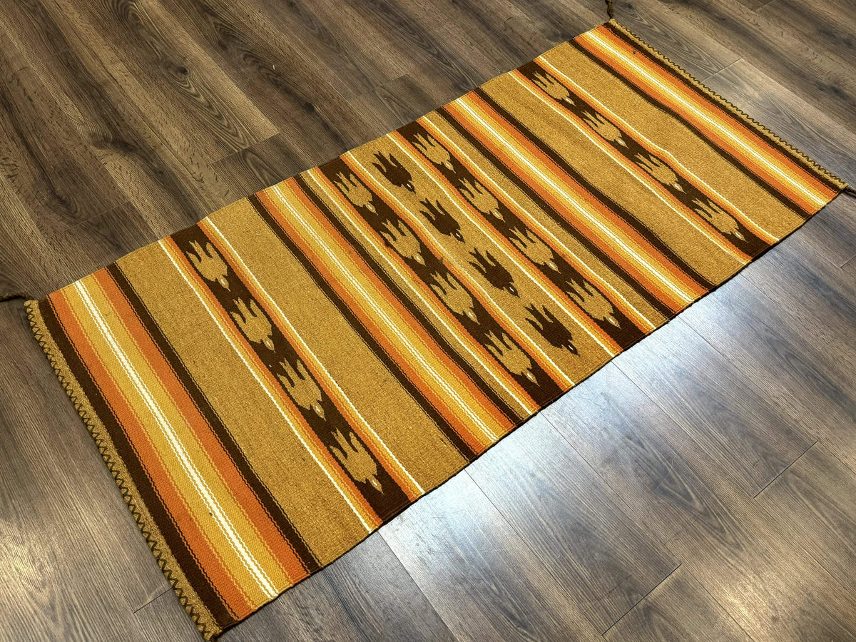 South American Rug Blanket 2.7 x 5.6, Wool, Handmade, Navajo Design, Orange Brown - Jewel Rugs, view 3