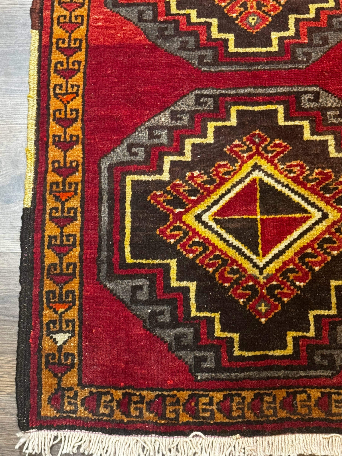 Small Antique Turkish Yastik Rug 2x3, Double Medallions, Geometric, Red, Wool - Jewel Rugs, view 9