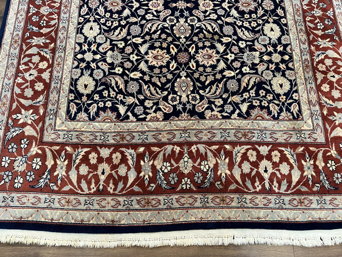 Indo Sarouk Rug 6x9, Vintage Indian Persian Rug, Wool Oriental Carpet, Navy Blue Red Allover Floral Rug, Traditional Very Fine Rug, Area Rug - Jewel Rugs, view 6