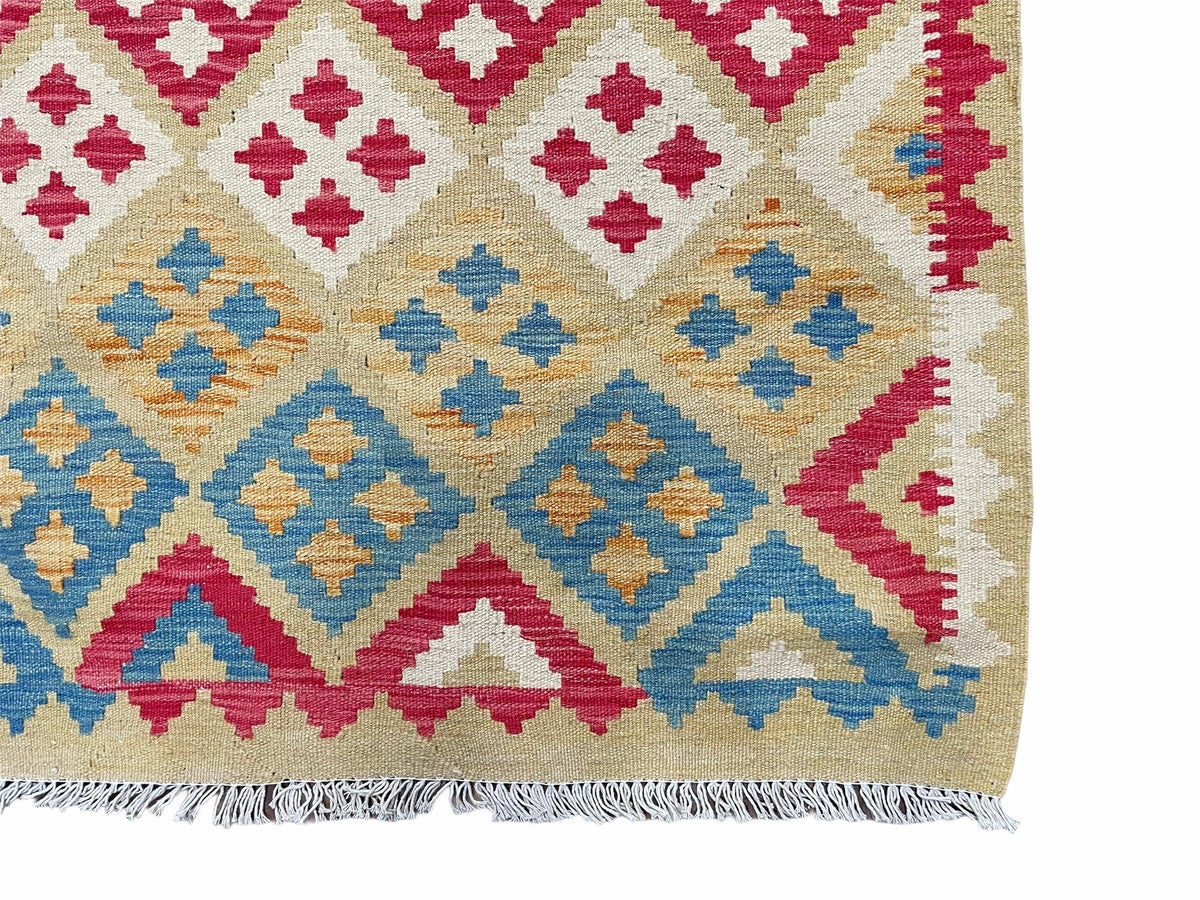 3x5 Kilim Rug Multicolor Tribal Kilim Rug 3 x 5 Tan Light Blue Red Beige New Turkish Anatolian Wool Kilim Flatweave Rug - Jewel Rugs, view 13