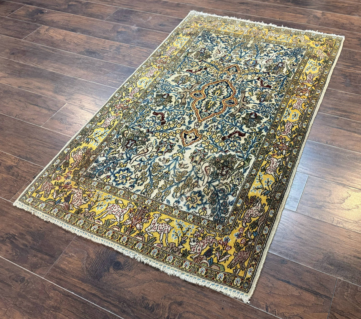 Persian Qum Tree of Life Rug 3.5 x 5.5, Animal Pictorials, Kork Wool with Silk Highlights - Jewel Rugs, view 3