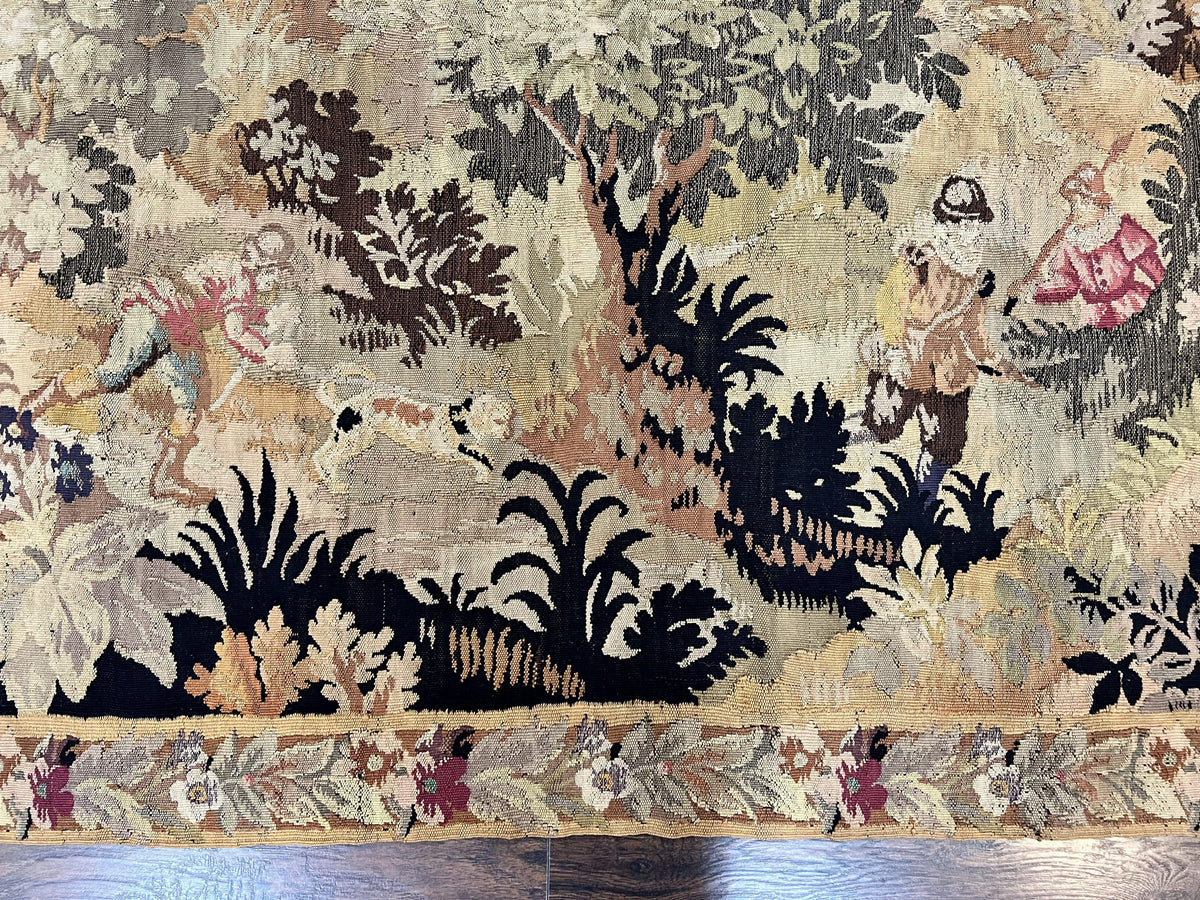 Antique French Tapestry 6x5 ft, European Handmade Wool Aubusson Weave Vintage Tapestry - Jewel Rugs, view 5