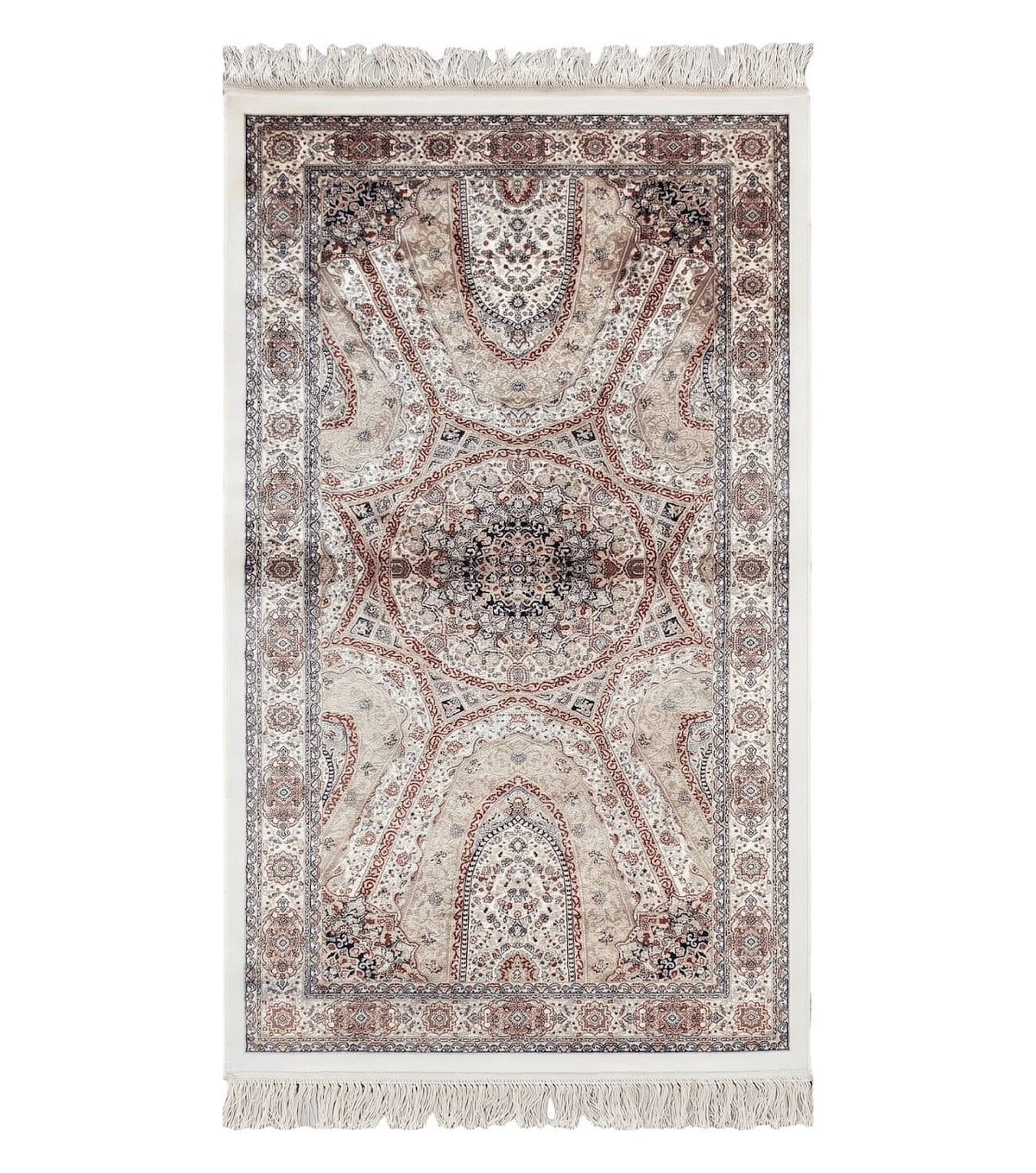 Beige & Cream Small Turkish Silk Rug, Bamboo Silk, Power-Loomed, Persian Design, High Quality, Soft Accent Rug, 3x5 ft, 2' 8" x 4' 11" - Jewel Rugs