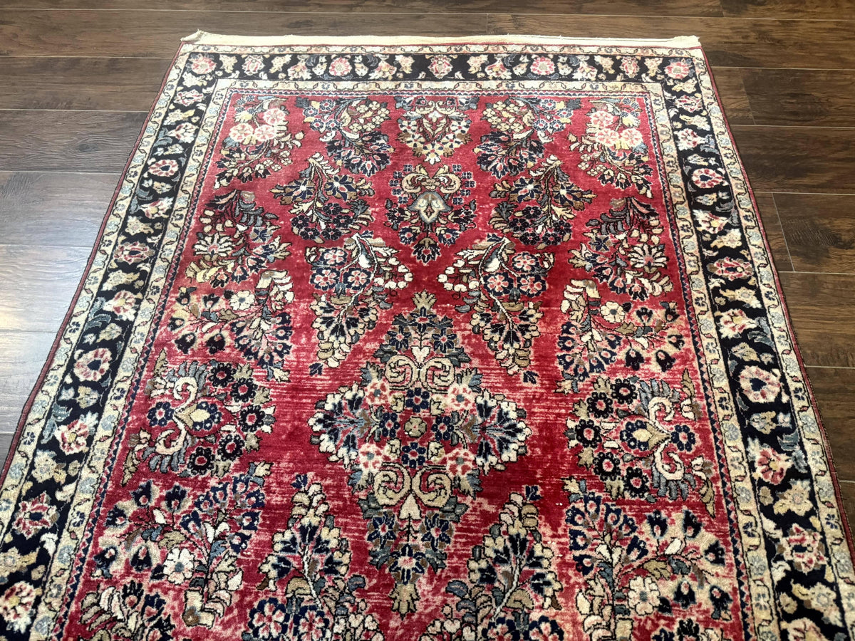 Antique Persian Sarouk Rug 4x7, Floral, Red 1920s Persian Wool Carpet - Jewel Rugs, view 12